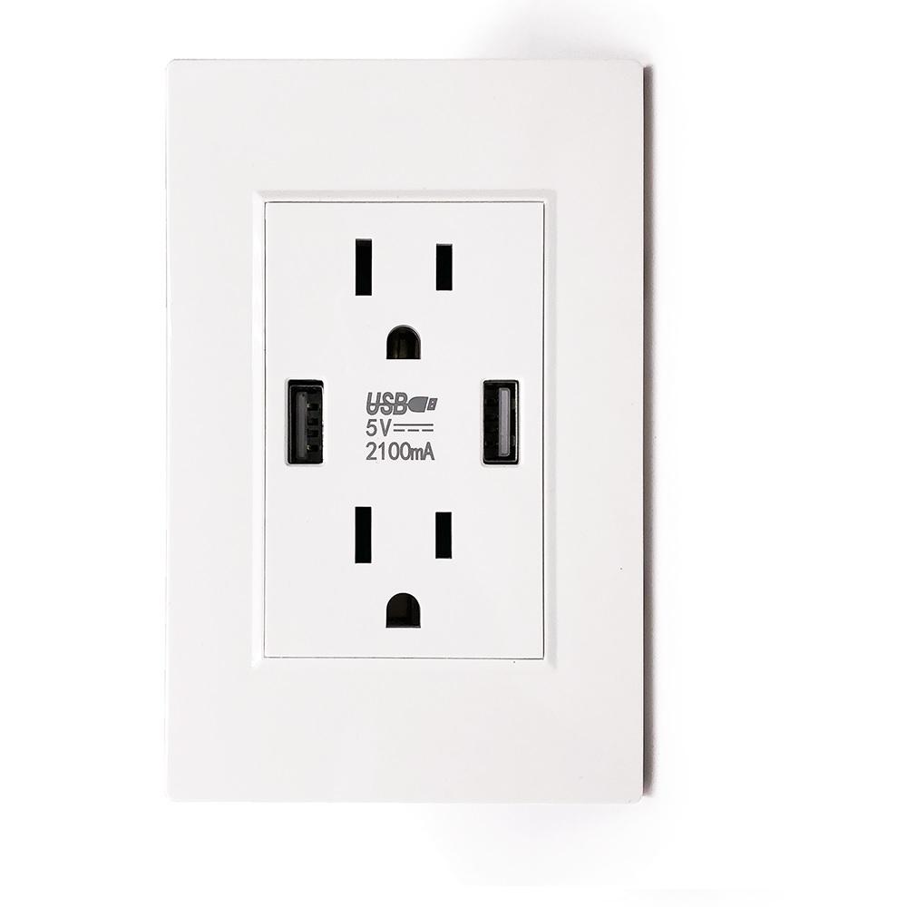 

1× Dual USB Wall Outlet Ports 15A Power Socket Charger AC Receptacle Plate Panel