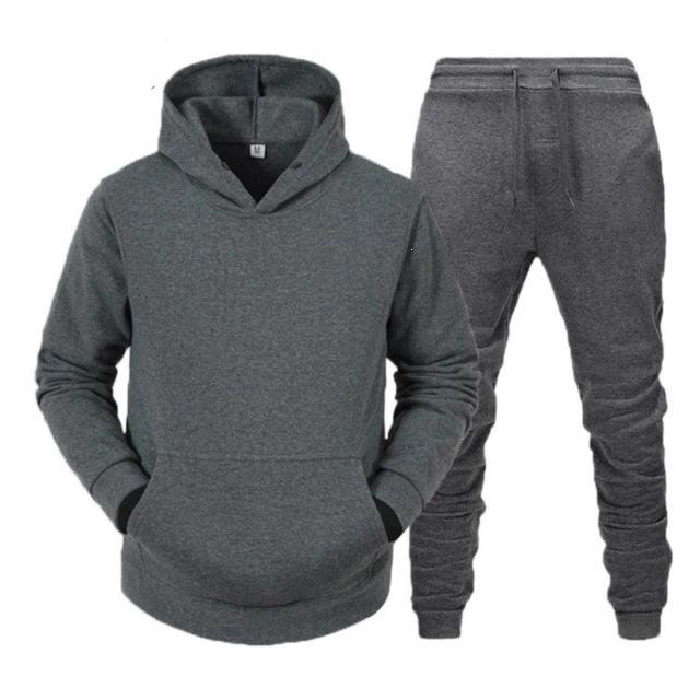 Autumn and winter men's hooded pullover sweater set casual sports hoodie sweater trousers two-piece set