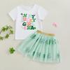Toddler Girls 2Pcs Spring Outfits Short Sleeve Letter Print Sweatshirt + Tulle Skirt Set Kids Irish Clothes