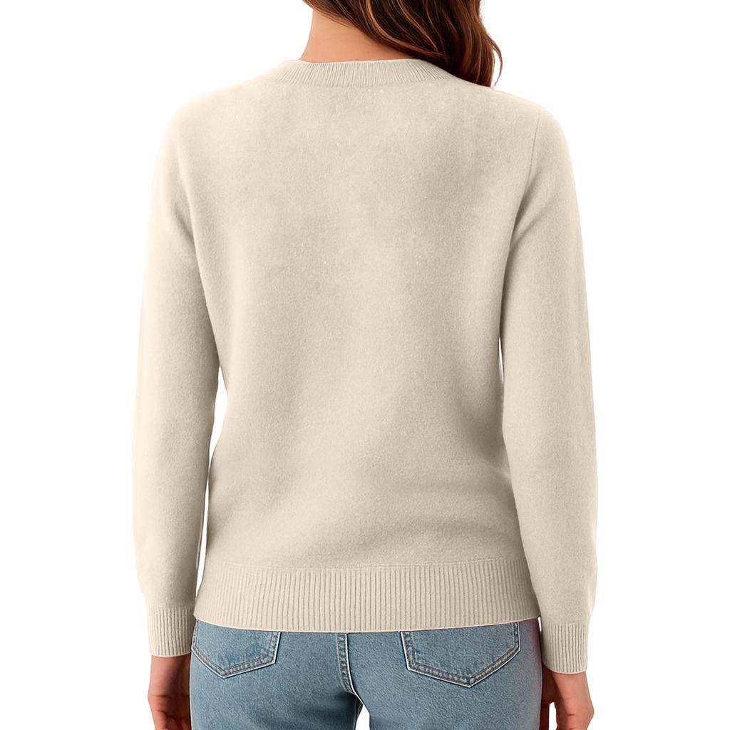 Women's Knitted Color Long Sleeved Round Neck Pullover, Base Shirt, Top