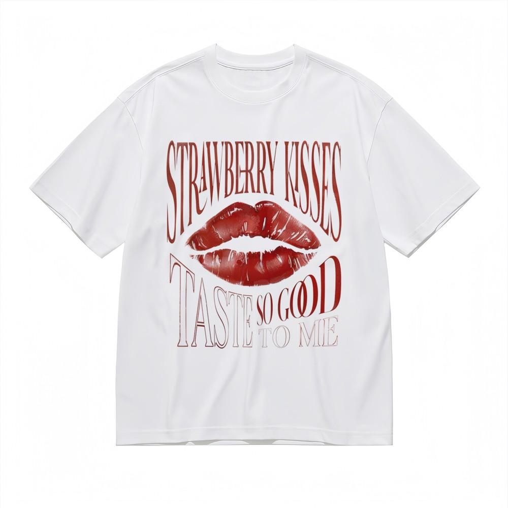 

Women s T-shirt With Strawberry Kisses Graphic Unisex White 100% Cotton Tops USA 2XL