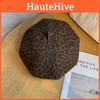 Leopard Pattern Beret Hat For Women Retro Style Breathable Winter Headwear