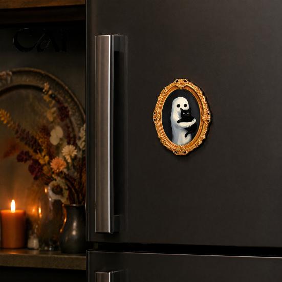 Kitchen Refrigerator Magnet 1/6Pcs Halloween Retro Frame Magnet, Wooden Fridge Seasonal Magnets Decor Decoration, Memo Note Holder for Holiday