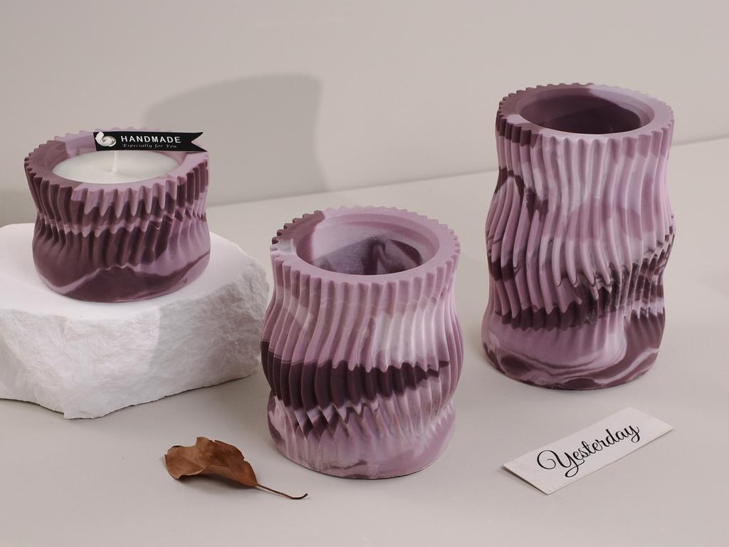 Concrete Stripe Candle Jar Silicone Mold Simplicity Wave Storage Tank Ornament Cement Plaster Flowerpot Resin Molds Home Decor