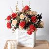12 Köpfe Rose Künstliche Blumen Simulation Zweifarbig Kunstrosen Blumensträuße mit Stielen Anordnung Blume
