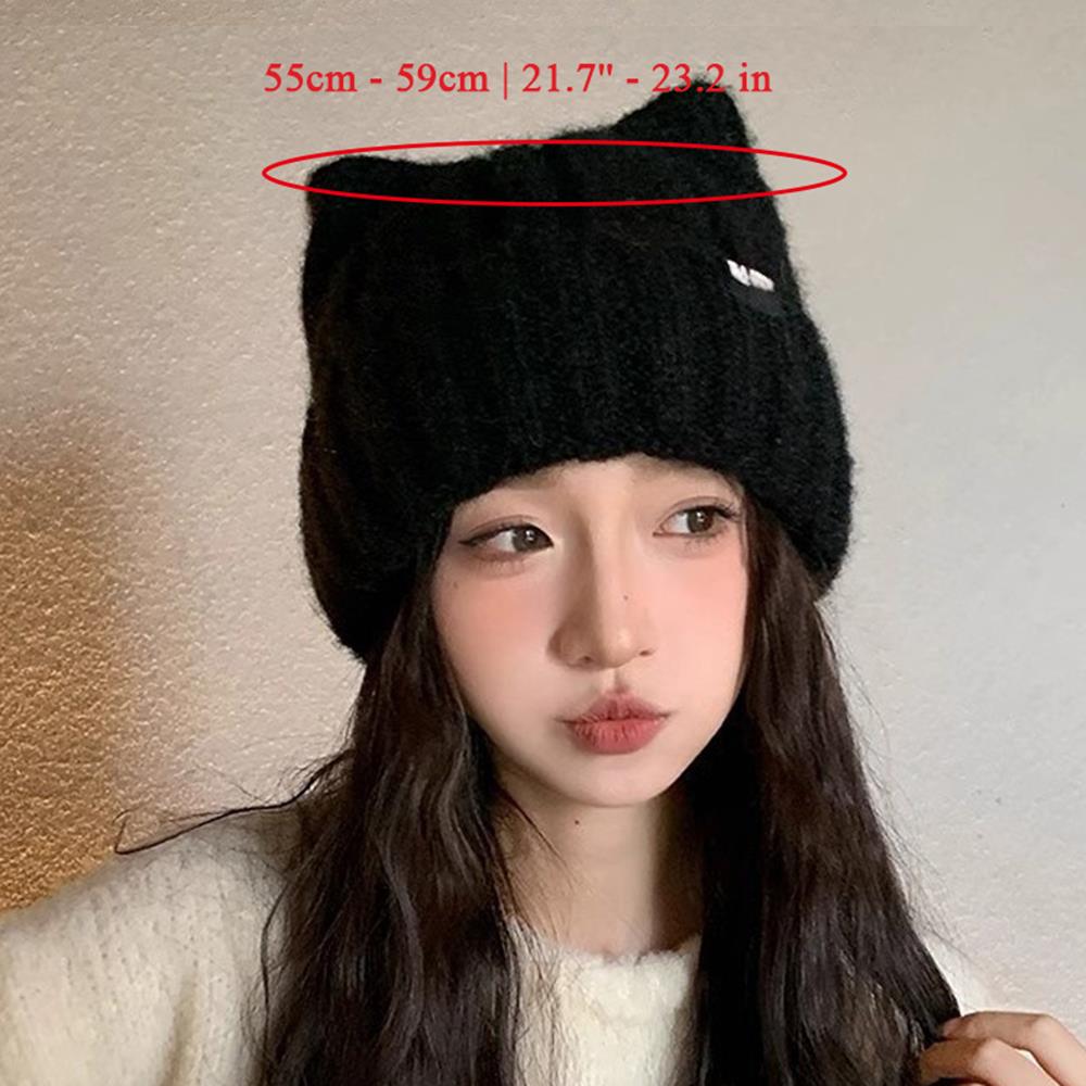 Korean Cat Ear Knitted Bonnet Beanies Cute Women's Winter Hat Woolen Crochet Hat Winter Women Hood Hat Fashion Warm Headwear Cap