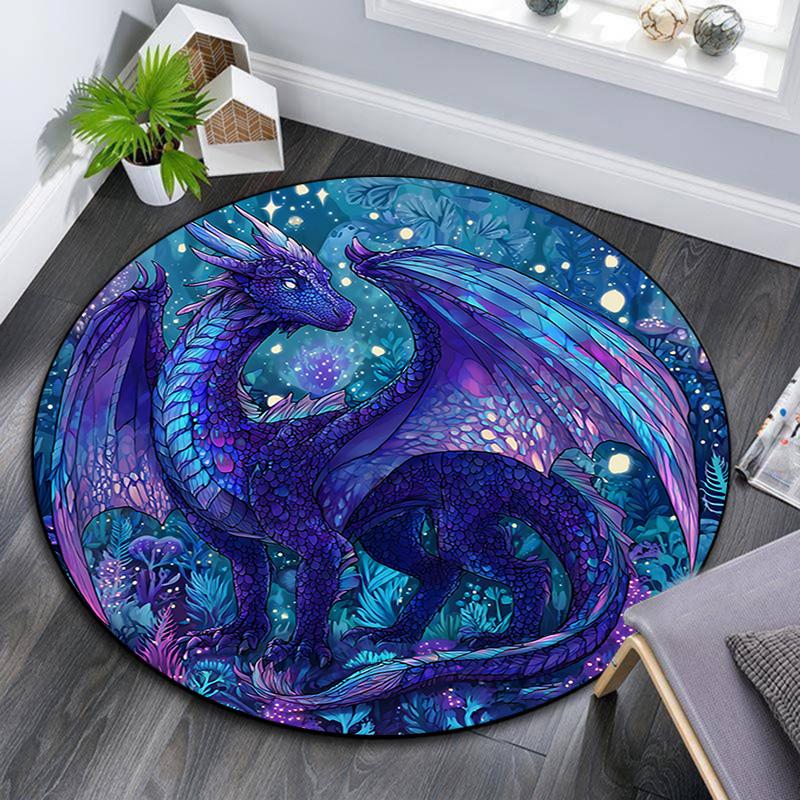 Purple Dragon Round Area Rug,Carpet Rug for Living Room Bedroom Sofa Playroom Decor,Non-slip Floor Mat