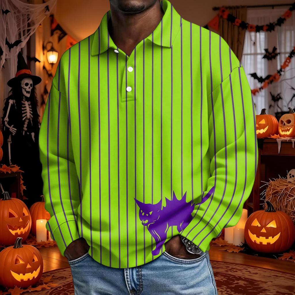 Men's Long Sleeve Loose Fit Casual T-Shirt for Halloween Party or Everyday Wear