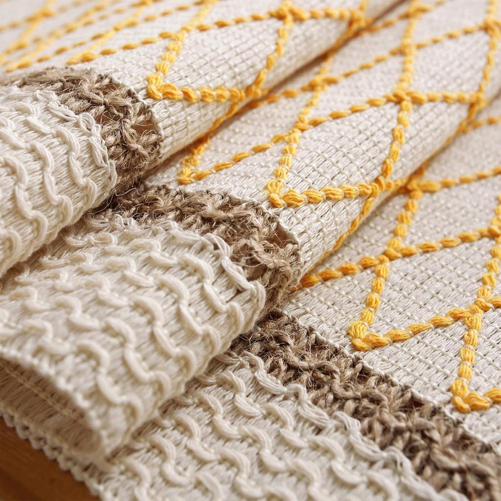 Böhmische Rustikale Hochzeitsdeko Baumwolle Leinen Tischläufer mit Quasten