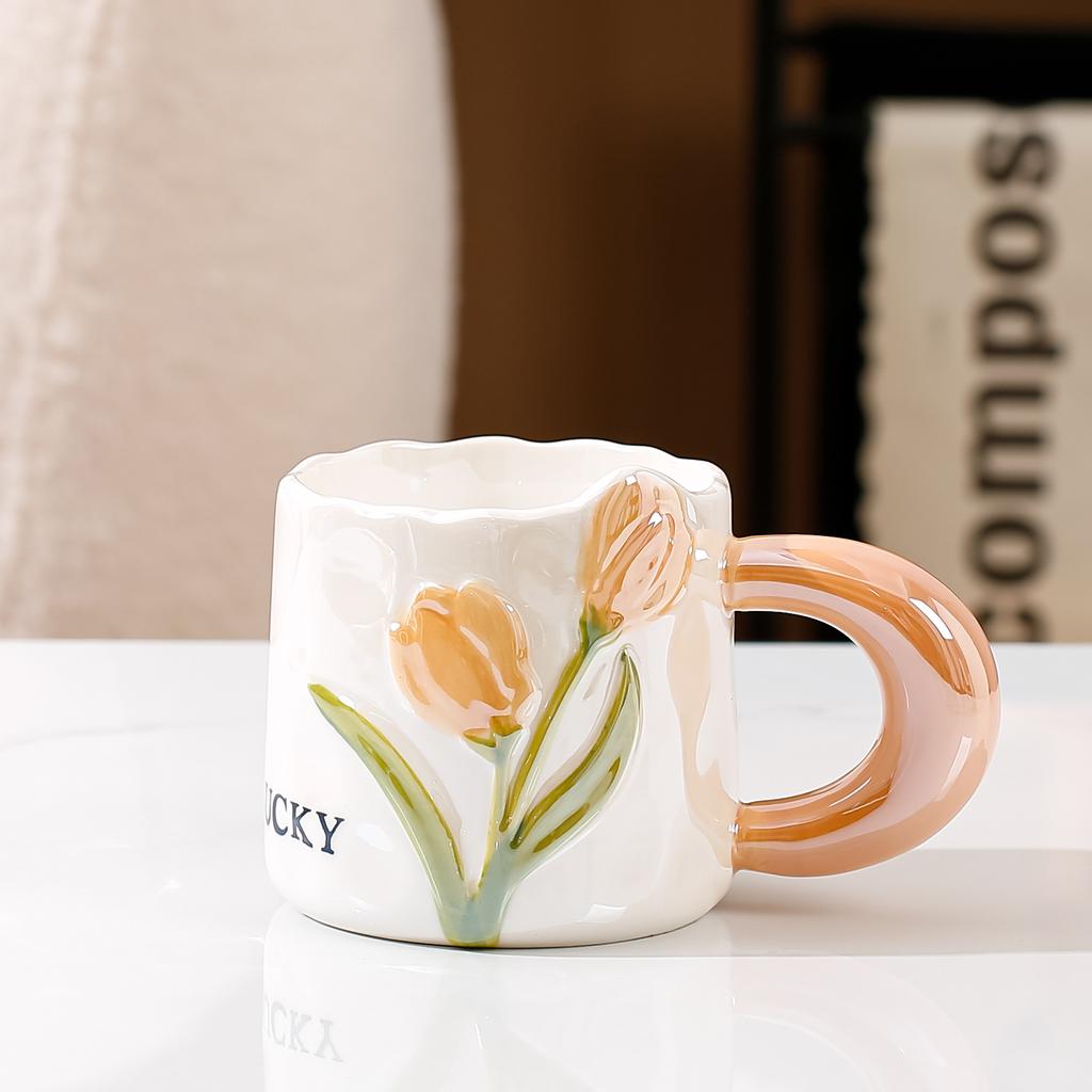 Cute Breakfast Mug Women's High Looking Home Tulip Ceramic Cup Creative Couple Coffee Water Cup
