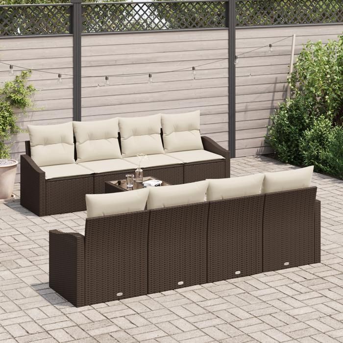 VidaXL Ensemble de canapé de jardin 9 pièces avec coussins Marron Poly Rattan 3346648