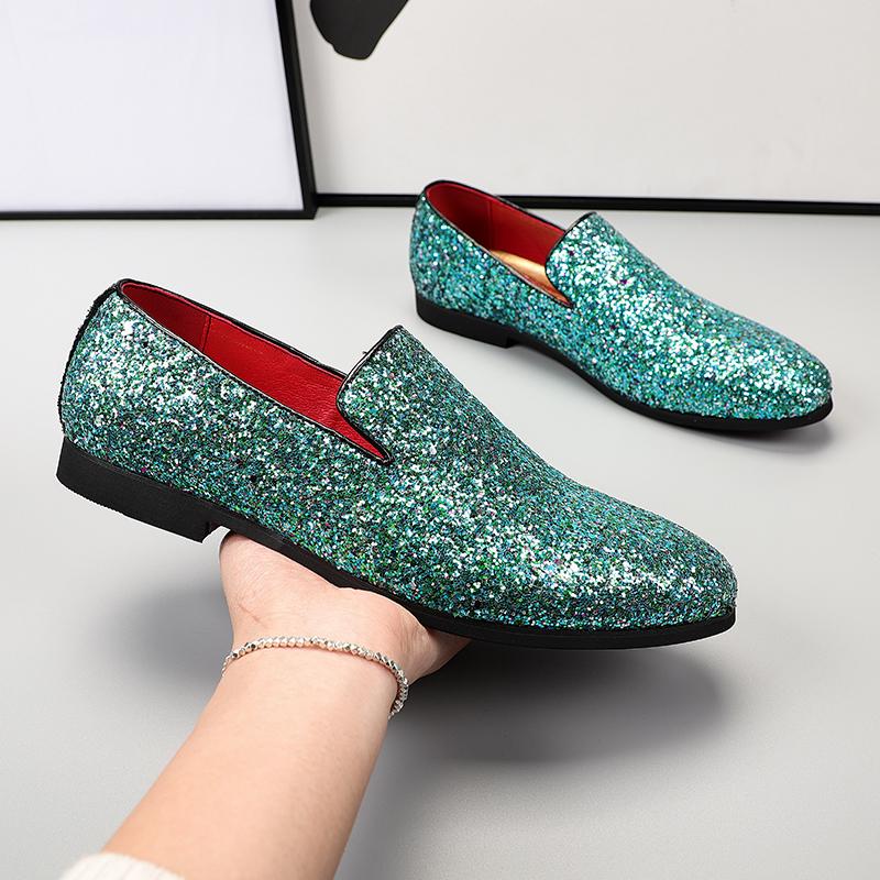 Fashion All-match Male Slip on Flats New Personality Stylish Moccasins Punk Style Low Heeled Loafers Shiny Men Casual Walking Shoes