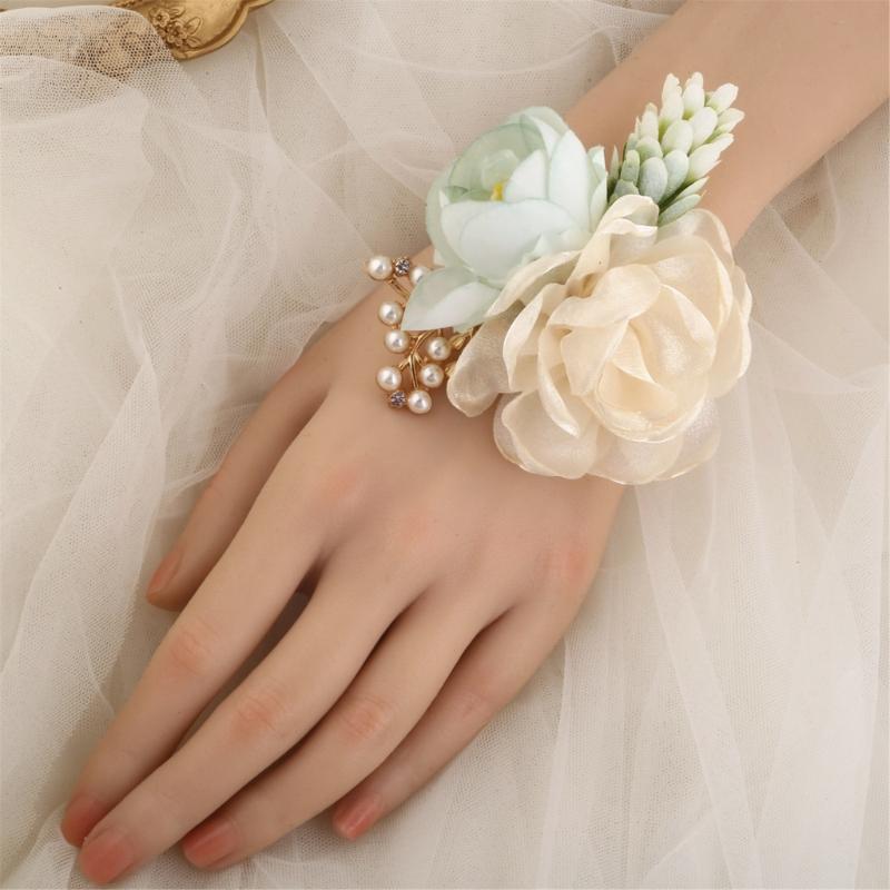 Elegante Corsage da Matrimonio Fiore da Polso Perle Per Sposa Damigella d'Onore Sposo Evento Formale Fiorato in Seta Bottoniera Accesso