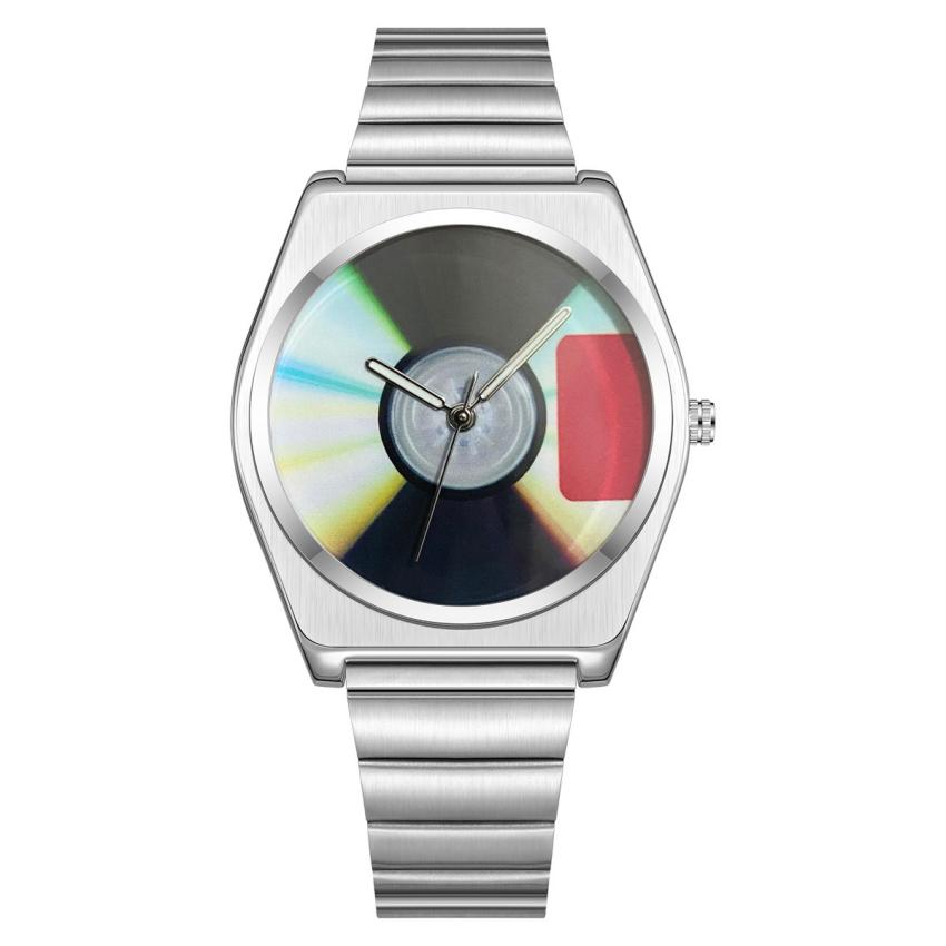 Orologio Minimalista da Uomo Quadrante Blu Tema CD Yeezus Hip Hop Streetwear Orologio Classico Argento Acciaio Inossidabile Cinturino Orologio al Quarzo