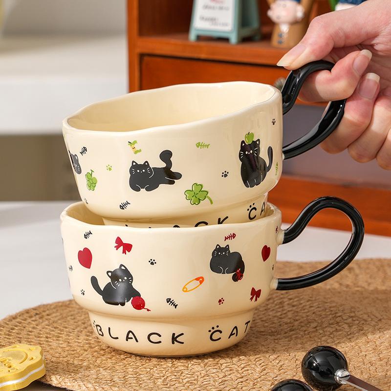 Creative Little Black Cat Ceramic Cup with Spoon for Home Use Large Capacity Office Couple Cup High Value Souvenir Gift Mug