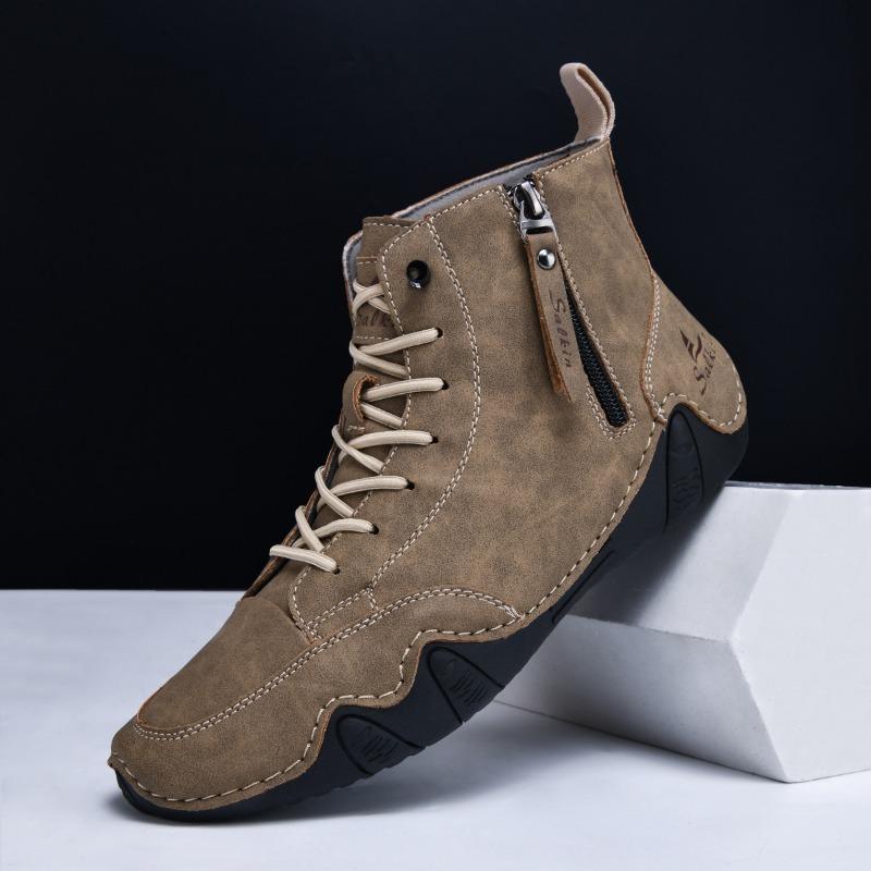 Fashion Classic Men Handmade Leather Ankle Boots 2025 Fashion Zipper Comfortable Short Boots Outdoor Versatile Platform Men Sneakers 48