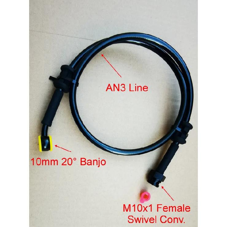 Black Metric M10x1 Female Conv Swivel + 10mm 20 degree Banjo AN3 Braided Universal Hydraulic Brake Hose Clutch Oil Line 300MM