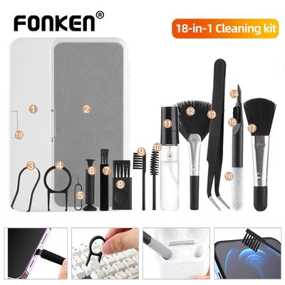 FONKEN 18-in-1 Bilgisayar Klavye Temizleyici Fırça Seti Kulaklık Temizleme Kalemi Tablet Telefon Ekran Temizleme Araçları Klavye Tuş Çektirme Tutucu
