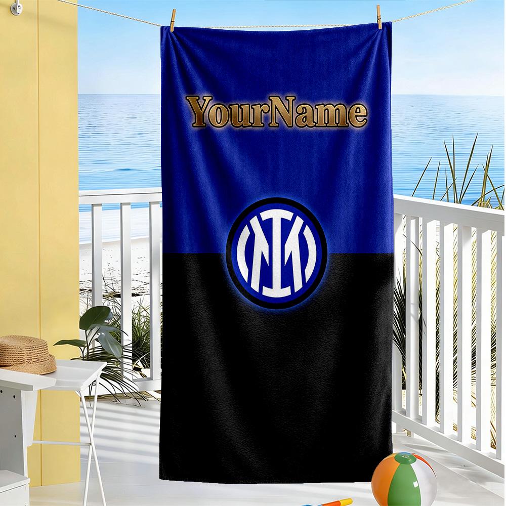 Inter Milan Customized Name Beach Towel High Absorbency & Quick-Dry Ideal for Travel Outdoor Swim Pool Yoga Surf Camping Hiking Gym Gift Holiday