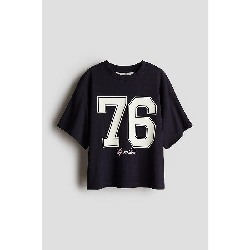 

HM Детская одежда Футболка для девочки Осень 2025 Новое поступление Свободная с круглым вырезом Повседневная Хлопок Короткий рукав Топы 1273446 Navy Blue/76 165/84(12-14Y)