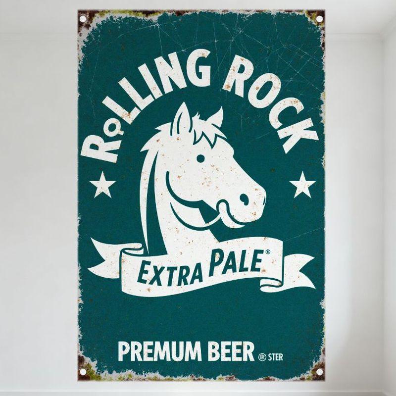 Vintage Rolling Rock Extra Pale Premium Beer Metal Tin Sign Distressed Teal Background Horse Head Ribbon Banner Home Bar Man Cav 20x30cm（7.8x11.8inch）