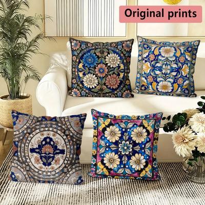 Bohemian Floral Vintage Pillow Covers Pattern Cushion Cover Suitable for Sofa Bedroom Car Pillow Cover