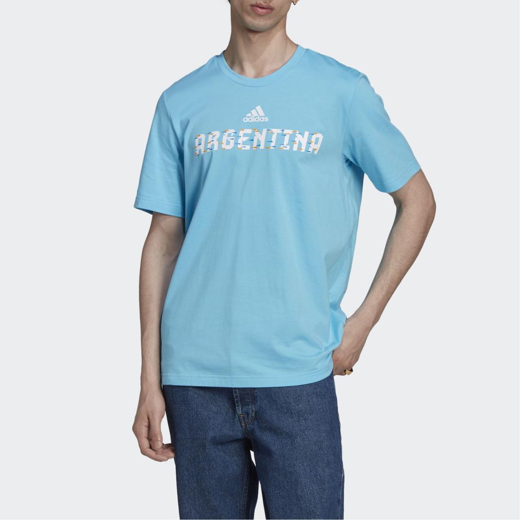 Adidas Letter Logo Crew Neck Argentina Football Sports Short Sleeve T-Shirt Men Tops Blue HD6380