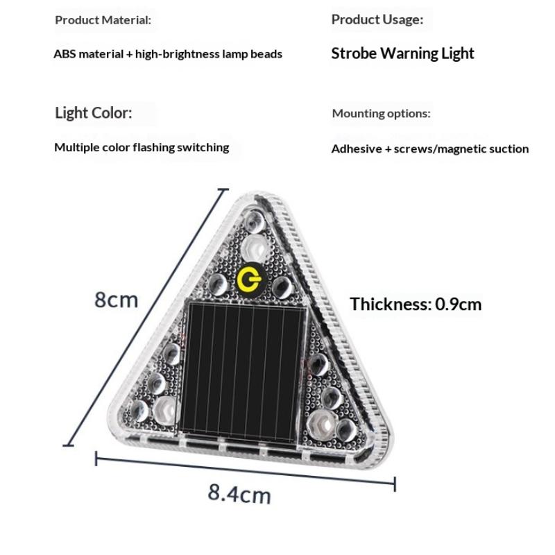 1PC Solar Powered Triangle Warning Light LED Strobe Flash Anti Rear End Tail Light for Car Motorcycle Electric Tricycle