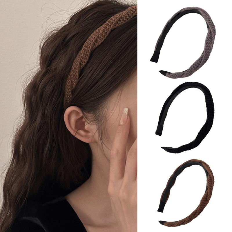 Elegant Crochet Hairband Simple Headband for Daily Wear Women Girl Hairhoop Maillard Style Headband for Face Washing