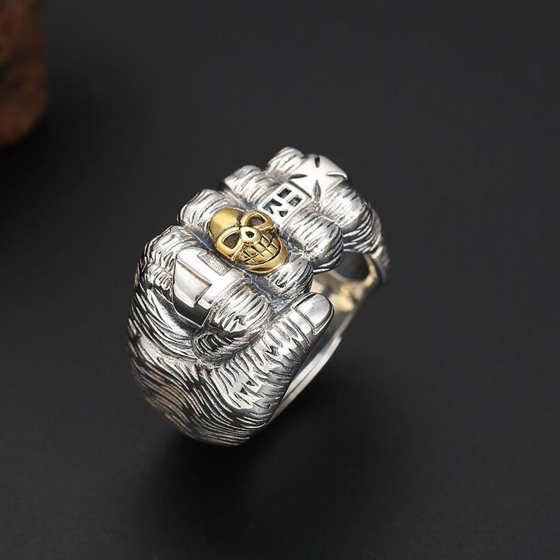 Estilo Dominante y Exagerado Anillo de Calavera Puño Retro Anillo de Moda para el Dedo Índice de Hombre