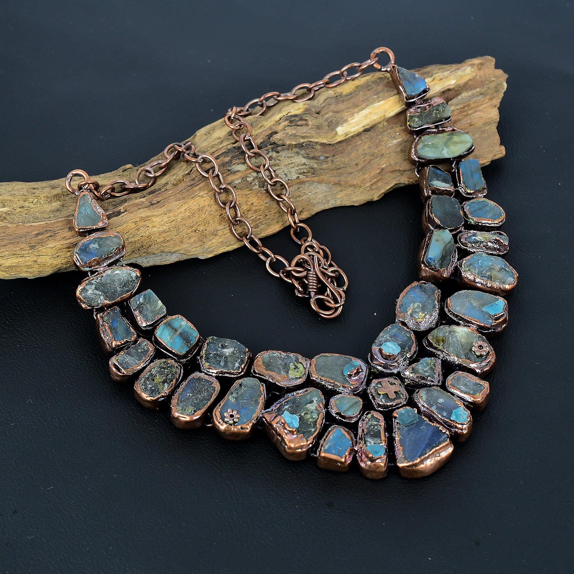 

Labradorite Handmade Gemstone Necklace, Copper Electroformed Necklace Antique Jewelry, Adjustable Necklace Engagement Gift