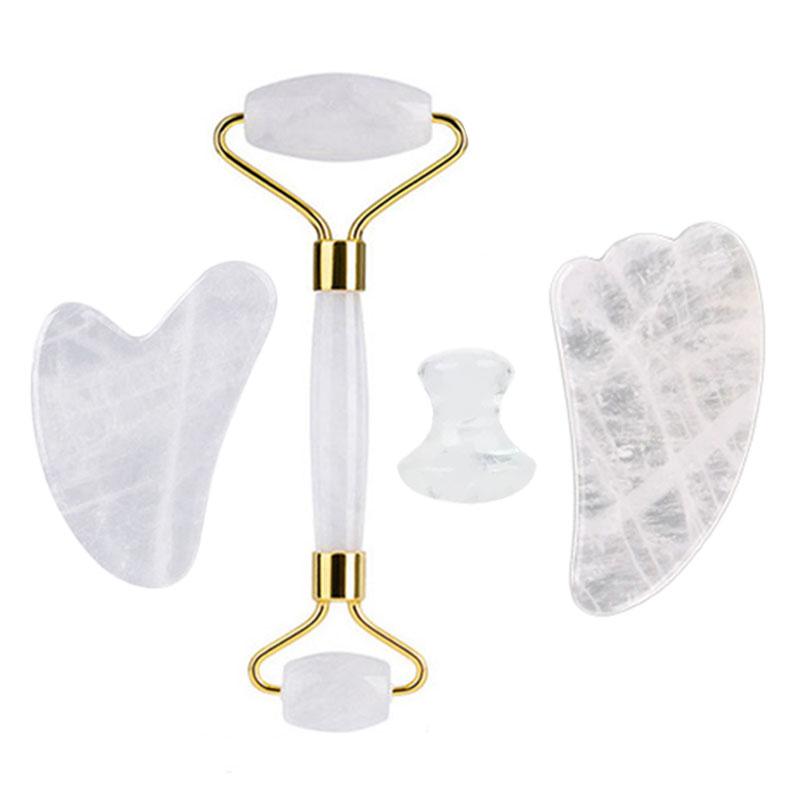 2/3/4 Stück Natürlicher Rosenquarz Obsidian Jade Roller Gua Sha Stein Set Gouache Schaber Gesichtsstraffung Anti-Falten Hautpflege Werkzeuge