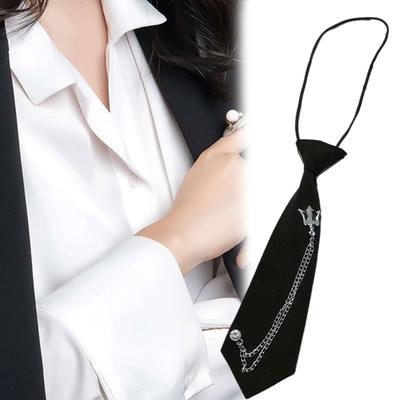 Corbata Preppy de Campus Cadena Corona de Metal Corbata Uniforme de Estudiante Ajustable Preanudada Corbata Cuello de Camisa Ropa de Cuello