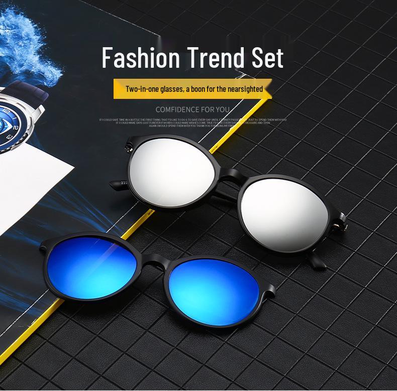 Clip-on Glasses Set: Includes 5 Polarized Lenses, Compatible with Myopia TR90 Retro Magnetic Sunglasses
