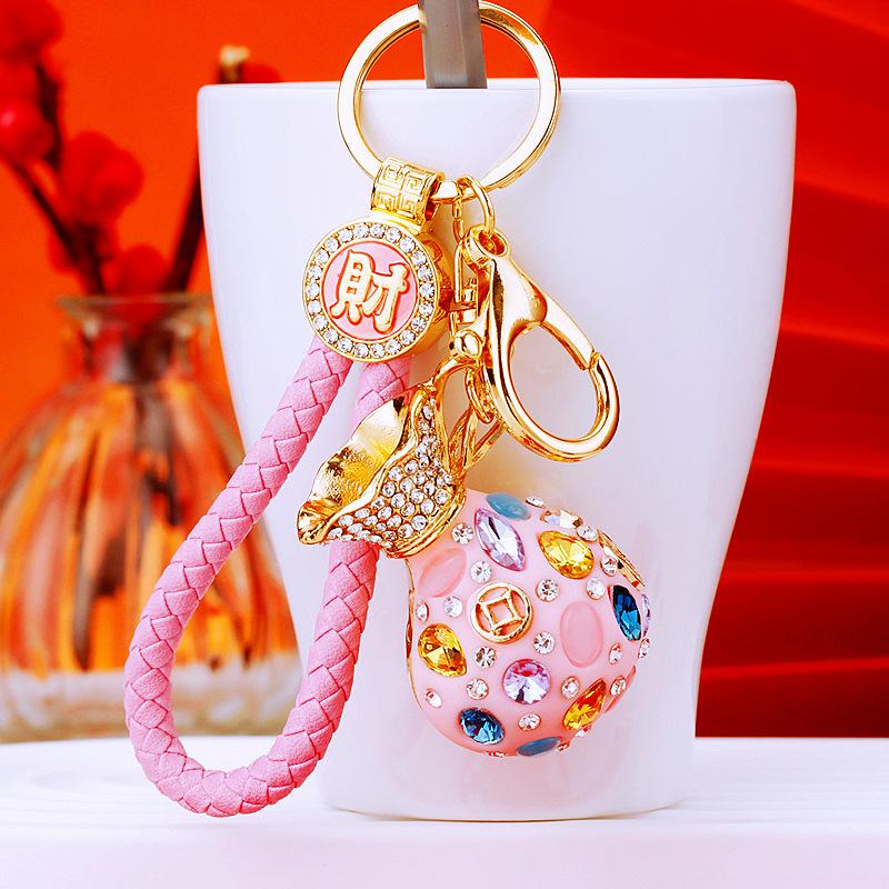 Guochao diamond-set lucky bag car keychain women's bag pendant metal key chain ring business gift