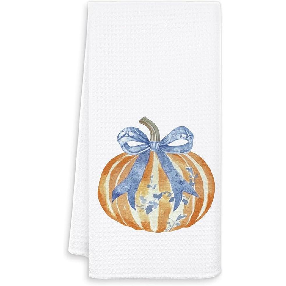 Fall Pumpkin Cow Kitchen Towels, Rustic Farm Animal Floral Pumpkin Dish Tea Towel for Kitchen Decor, Farmhouse Fall Autumn Hand Towels for Bathroom