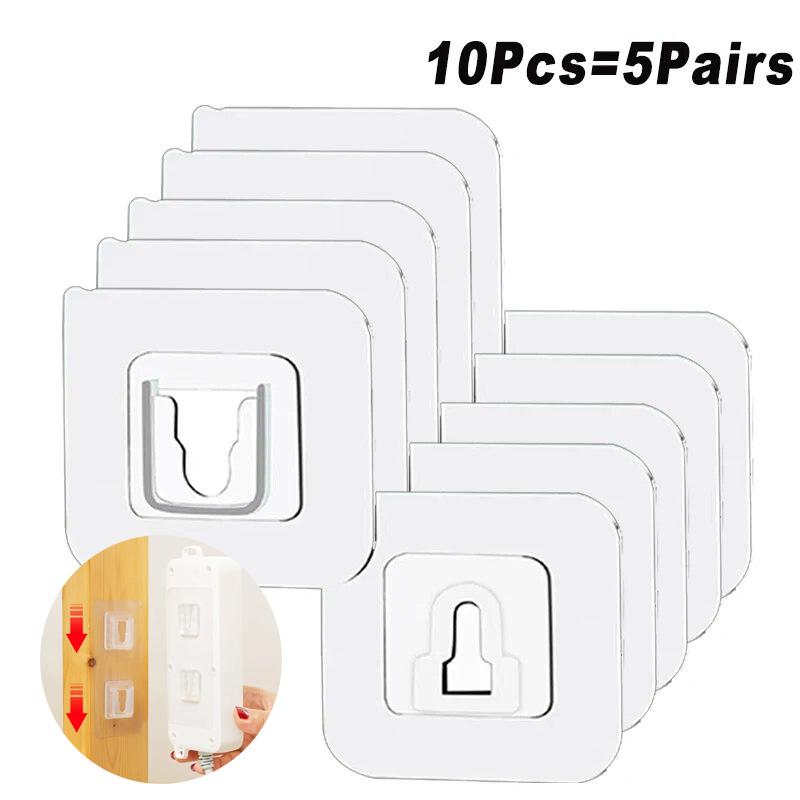 Double Sided Adhesive Wall Hooks Strong Wall Storage Traceless Transparent Hanger Bathroom Kitchen Bedroom Plug Socket Holders