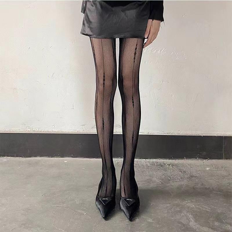 Woman Sexy Geometric Hanging Thread Jacquard Fishnet Stockings Retro Mesh Transparent Line Hollow Out Tights Pantyhose Lingerie