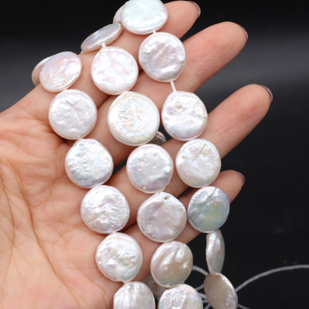 

1String, White Baroque Pearls, Button Shape Natural Pearls Beads, 15-16mm, for DIY Necklaces Bracelets Accessories, Jewelry Making Gift 36cm 1String/15-16mm-36cm белый