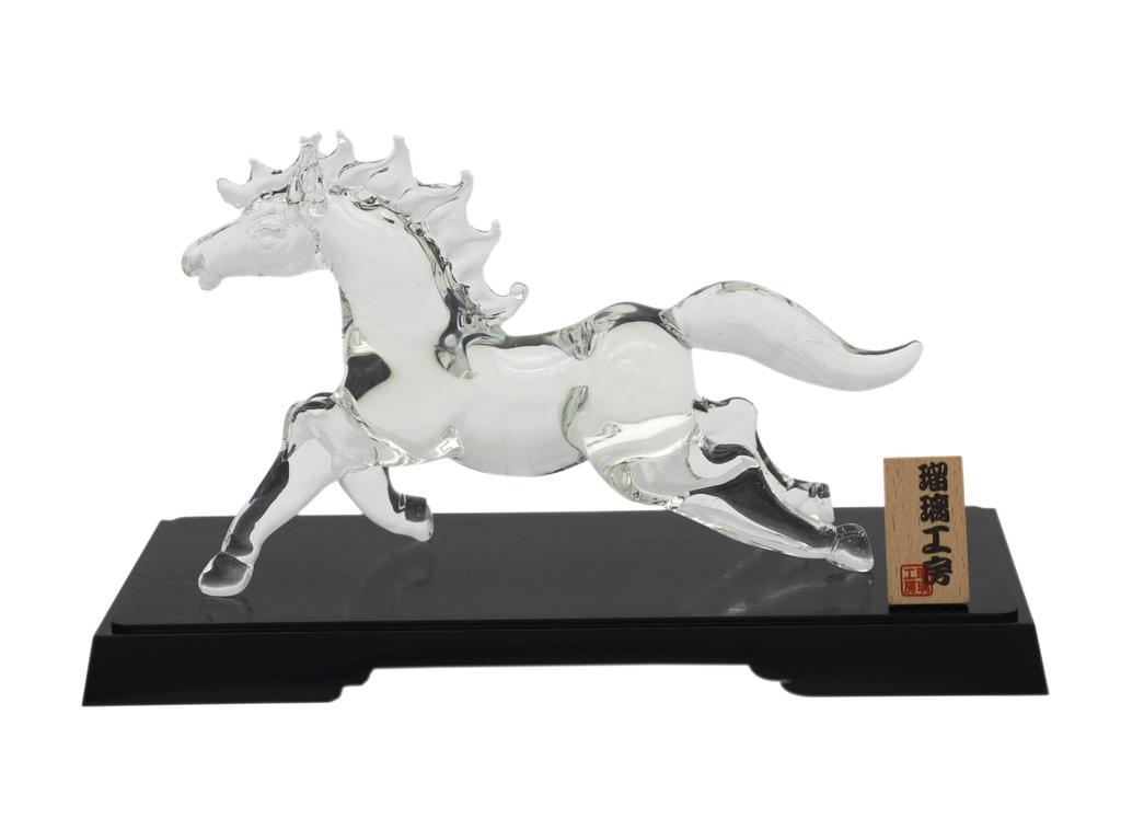 Glass Square Good Fortune Prayer Glass Horse Running - A Symbol of Vitality, Action, and Energy To Enhance Success (Large) Running Glass with Display