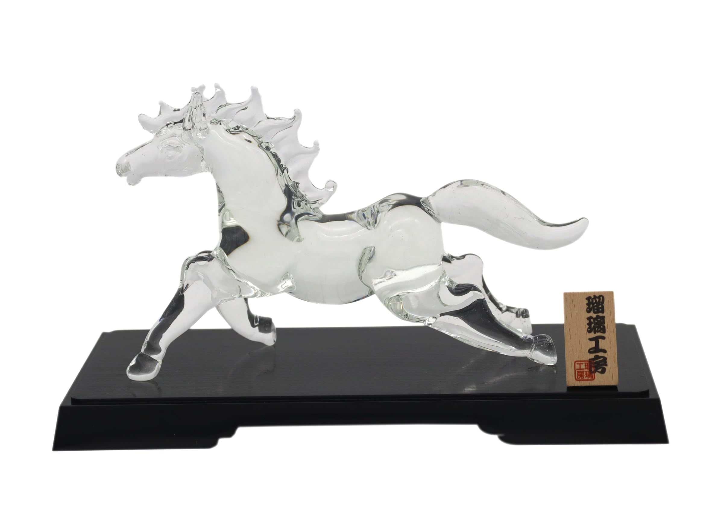 

Glass Square Good Fortune Prayer Glass Horse Running - A symbol of vitality, action, and energy to enhance success (Large) Running Glass with Display