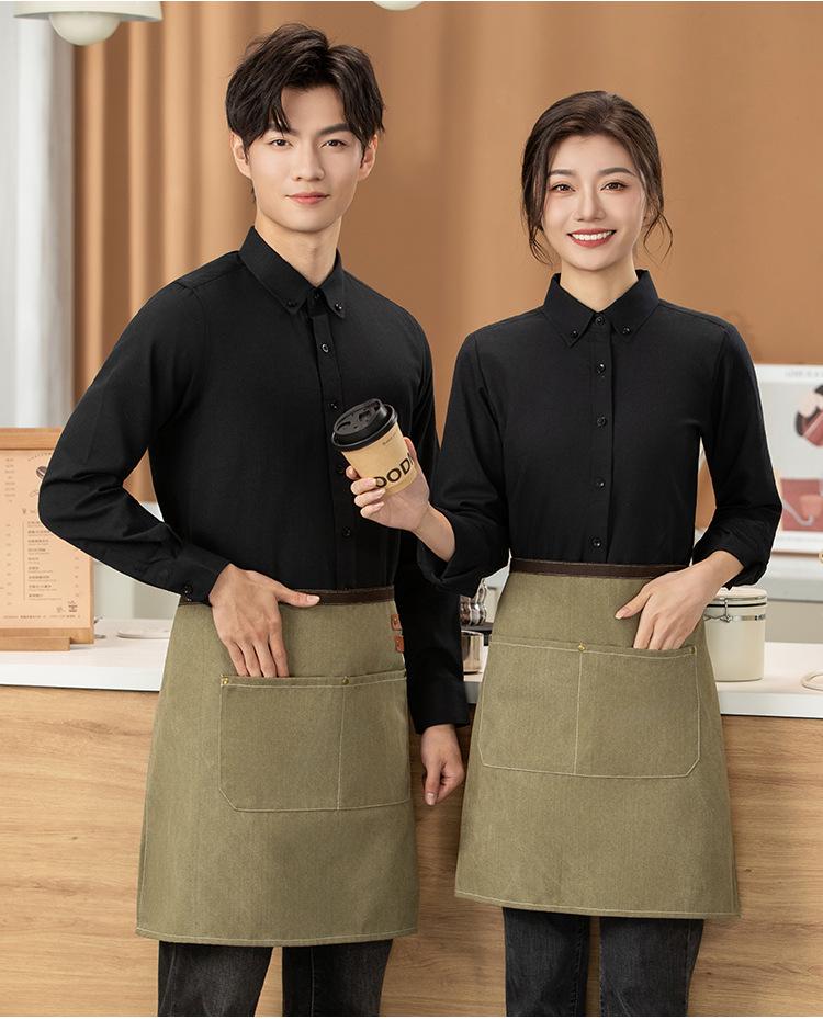 Unisex Black Half Apron - Korean Style Denim for Bar & Cafe Workers