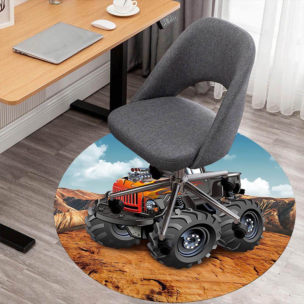 1pc monster truck Round Chair mat Area Rug - Non-Slip, Floor Mat for Office, Bedroom, and Indoor Decor c1125278