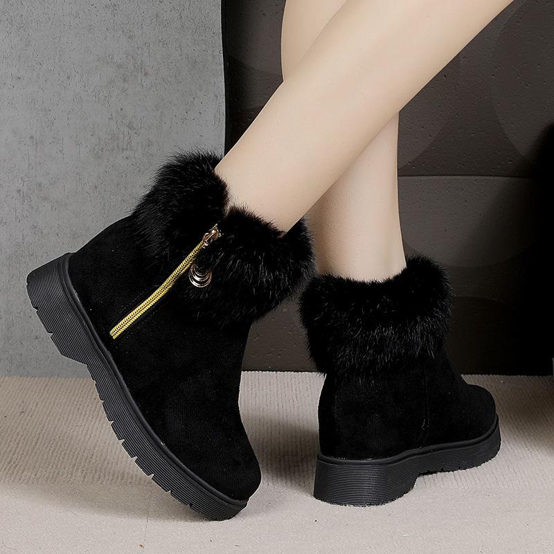 European and American suede fluffy snow boots women's winter new thick-soled plush warm middle-aged mother cotton boots