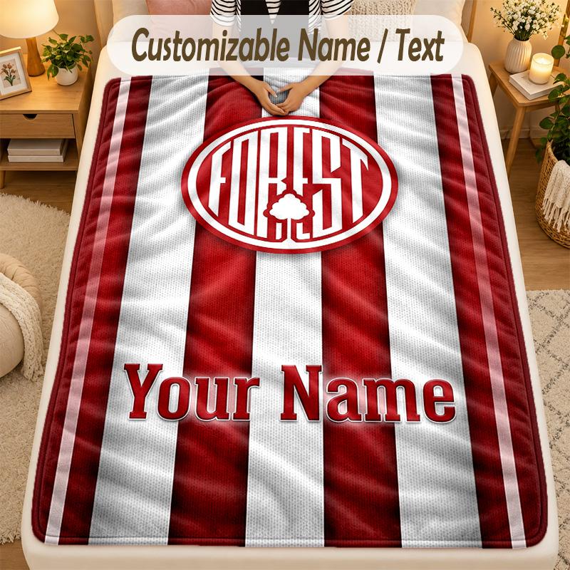 Flannel BlanketNottingham Forest FC Custom Name Text Personalized Soft Warm Throw Blanket Home Decor Gift