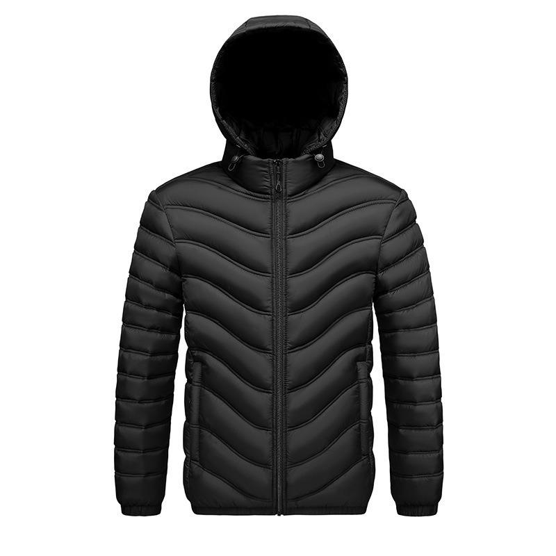 Rib Clothes, Cotton-padded Clothes, Men's Winter Removable Hat, Piled and Thickened Solid Color Cotton-padded Jacket.