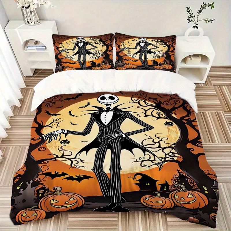 3pcs Halloween Jack Skellington Bedding Set, Includes Quilt Cover and Pillowcases, Suitable for All Seasons, Machine Washable, Ideal Gift Fo