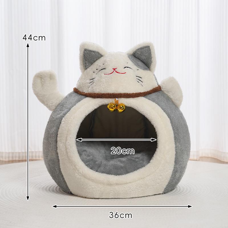 

2025 Lucky Cat Bed: Warm Semi-enclosed Pet Nest for Small Dogs in Autumn and Winter.