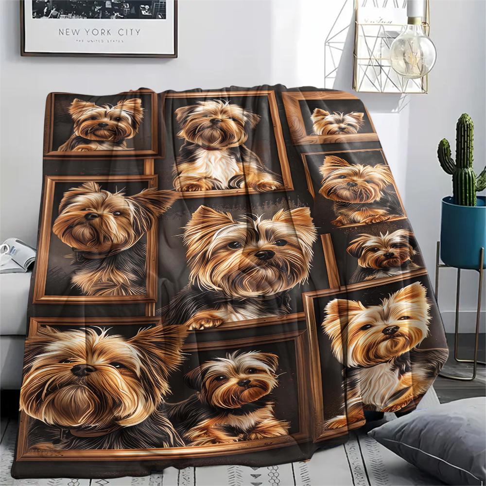 1 Stück Yorkshire-Hunde-Print Flanelldecke, Hohe Qualität, Bequem für alle Jahreszeiten, Heimdekoration, Wärme und Komfort, Perfekt für Weihnachtsgeschenke