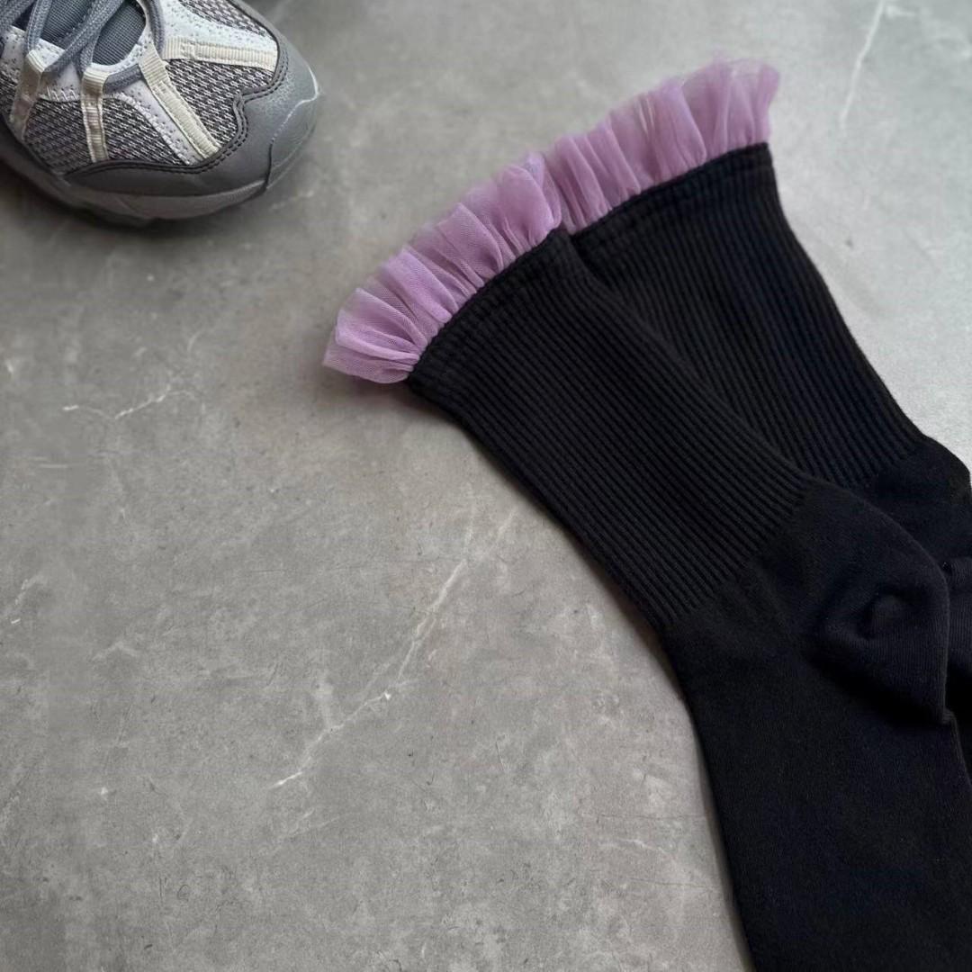 

Candy color fungus edge ballet style Japanese girl stacking socks summer thin socks mesh solid color breathable medium tube one size